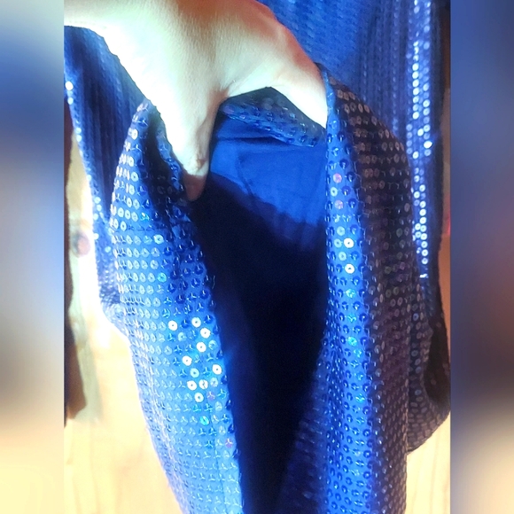 Aqua Capsule Deep Blue Purple Sequin Lined Keyhole Long Sleeve Party Dress - Picture 9 of 11